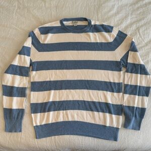 J.Crew cotton pique crewneck sweater size XL blue white stripe
